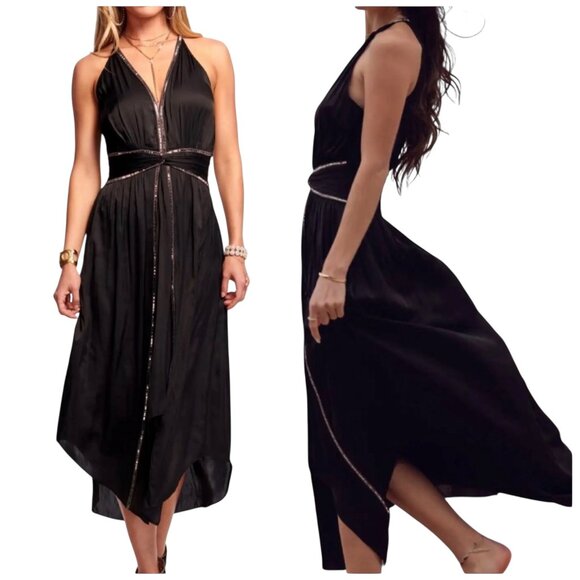 Ramy Brook Melanie Black Embellished Halter Midi Dress NWT Size S - Picture 1 of 8